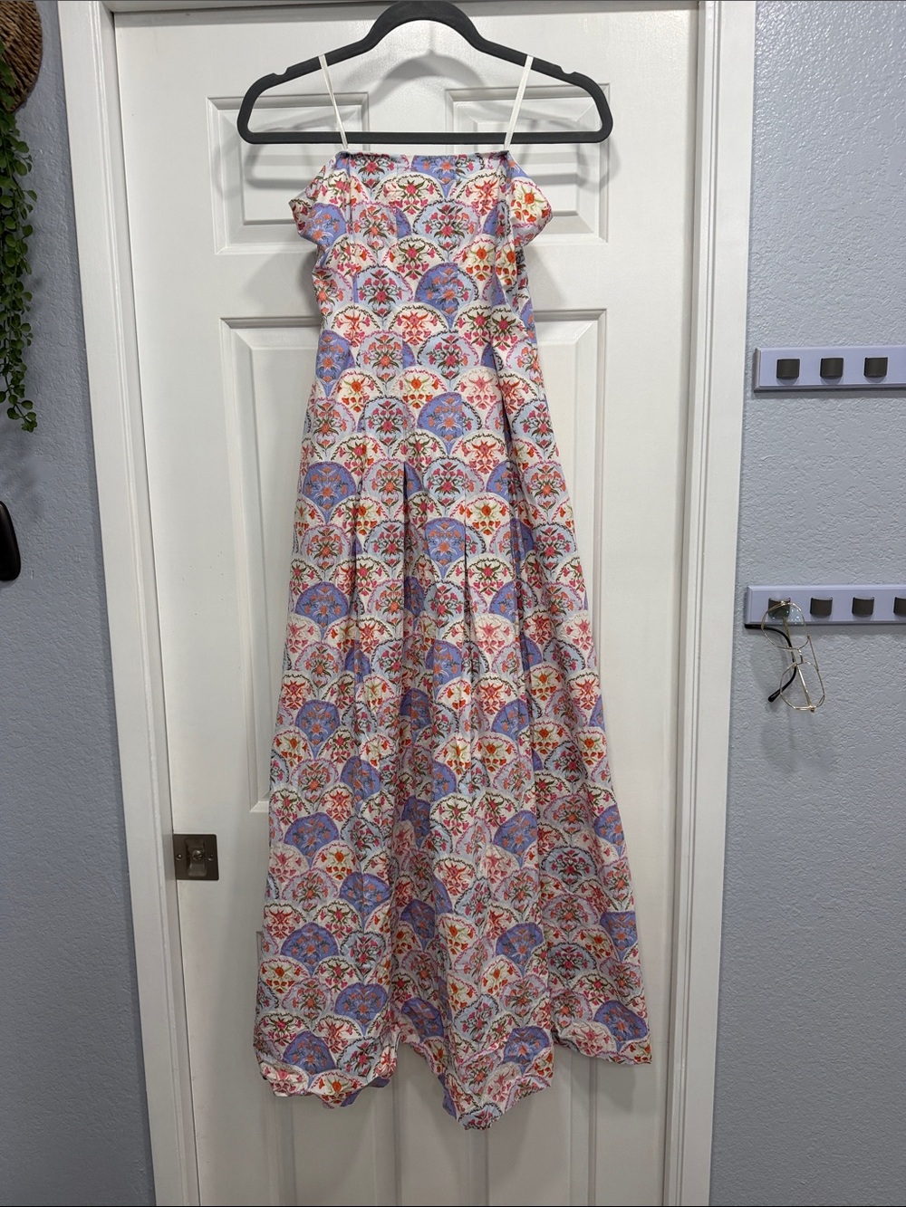 7 For All Mankind Strapless Floral Maxi Dress in White, Blue, Pink